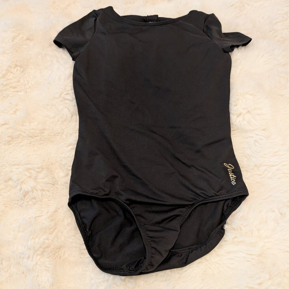 Justice Girls Black Short-Sleeve Leotard with Bow Back